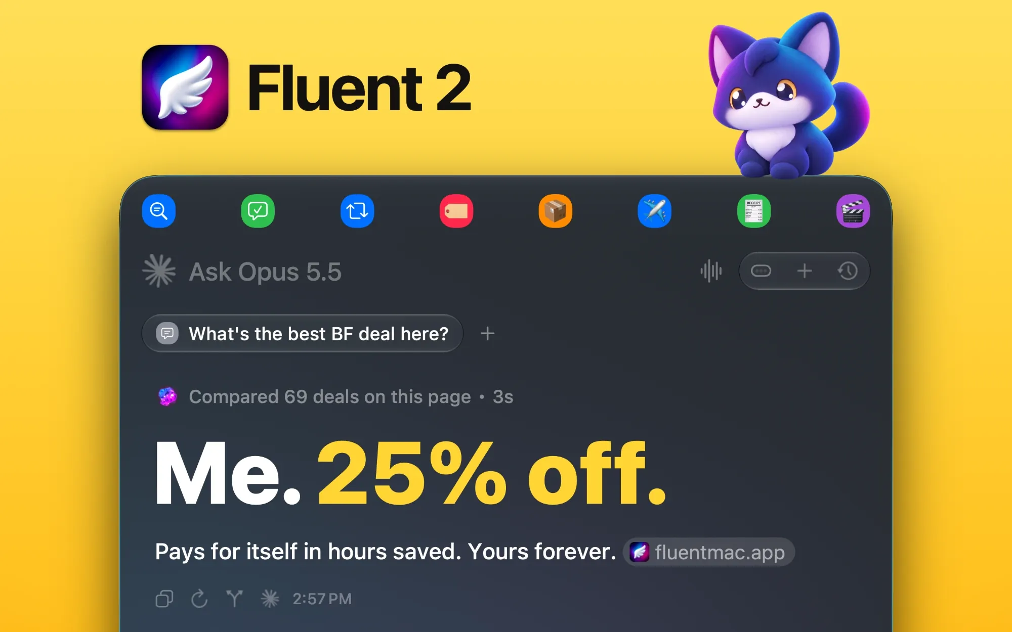 Fluent 2: AI assistant for your Mac, 25% off, pay once and keep it forever