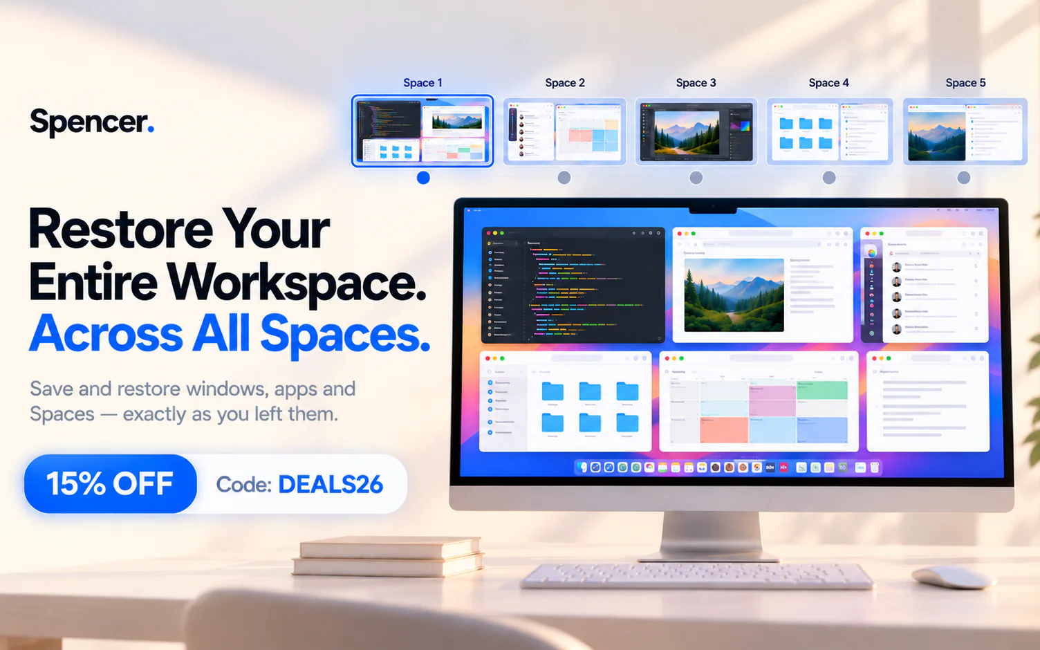Spencer: save and restore Mac window layouts, 15% off with code DEALS26